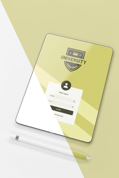 High Angle Of Back To School Tablet With Pen Psd