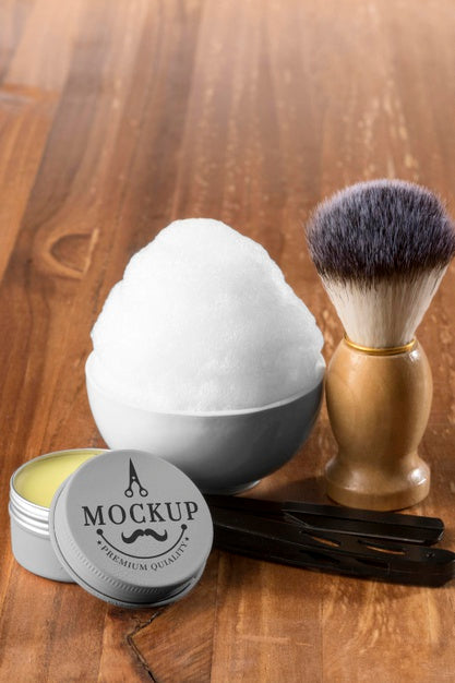 High Angle Of Barbershop Items With Foam And Brush Psd