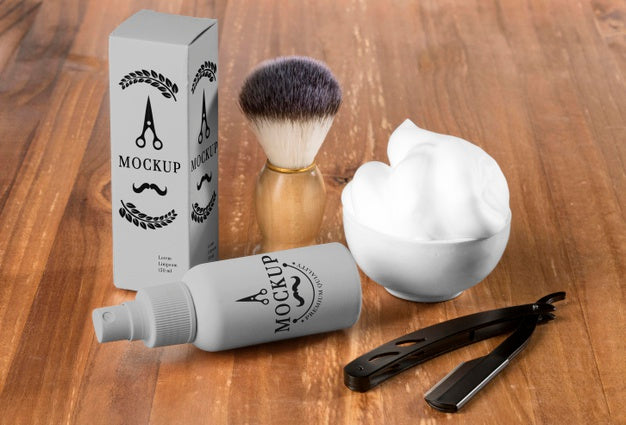 High Angle Of Barbershop Items With Foam And Razor Psd