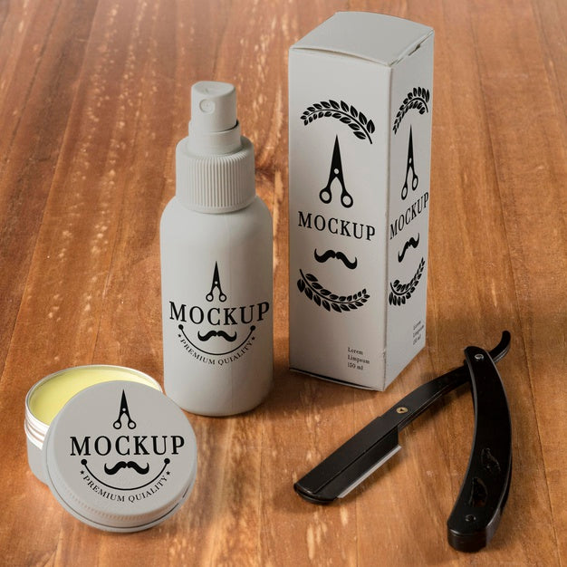High Angle Of Barbershop Items With Razor And Wax Psd