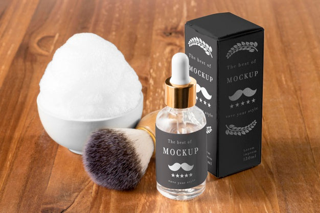 High Angle Of Barbershop Items With Serum And Foam Psd