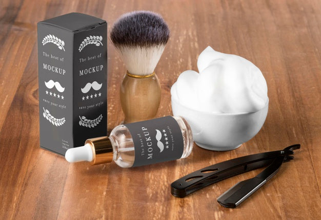 High Angle Of Barbershop Items With Serum And Razor Psd