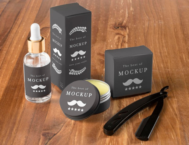 High Angle Of Barbershop Items With Wax And Serum Psd