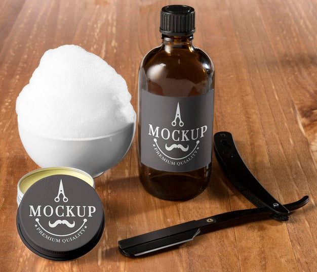 High Angle Of Beard Care Set With Balm And Shaving Foam Psd
