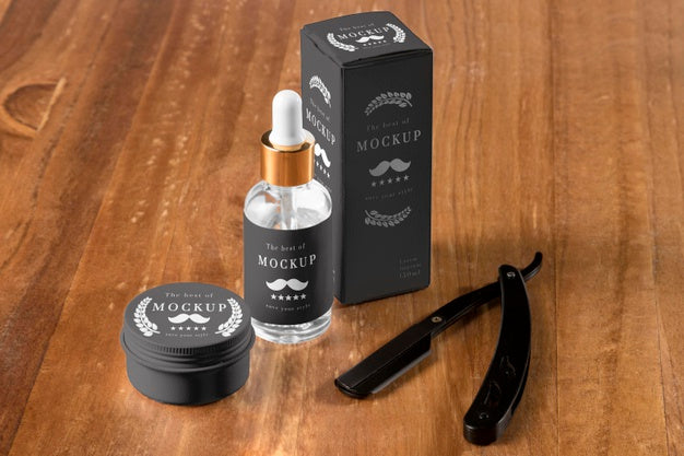 High Angle Of Beard Oil With Razor Psd