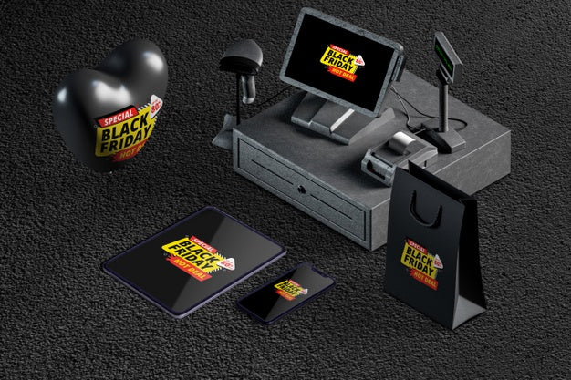 High Angle Of Black Friday Concept Scene Creator Psd