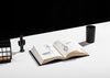 High Angle Of Book On Desk With Decorations Psd