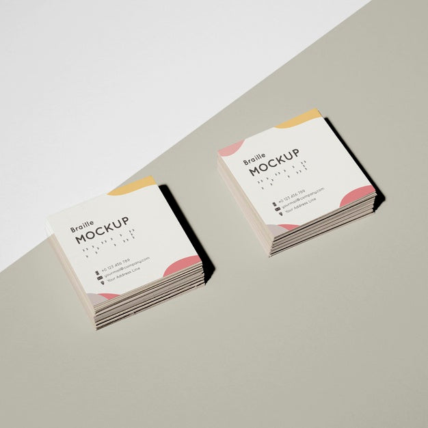 High Angle Of Business Cards With Embossed Braille Mock-Up Psd