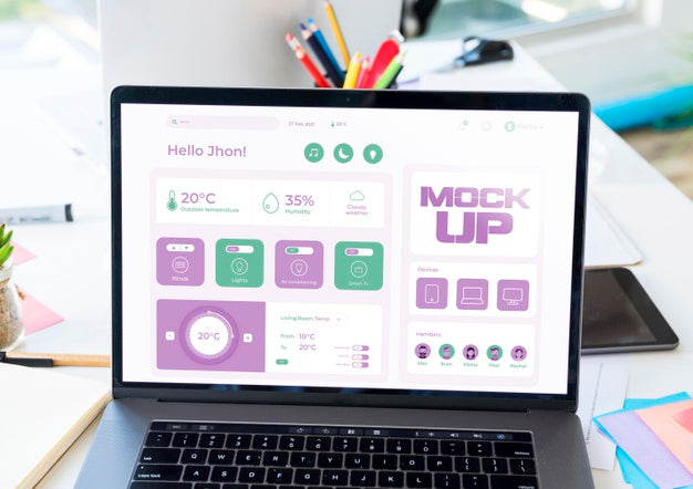 High Angle Of Business Laptop Mock-Up Psd