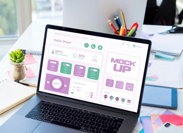 High Angle Of Business Laptop On Desk Psd