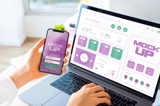 High Angle Of Businessperson Working On Laptop And Smartphone Psd