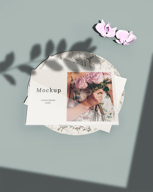 High Angle Of Card With Flowers And Leaves Shadow Psd