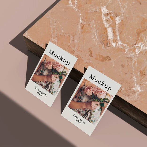 High Angle Of Card With Marble Surface Psd