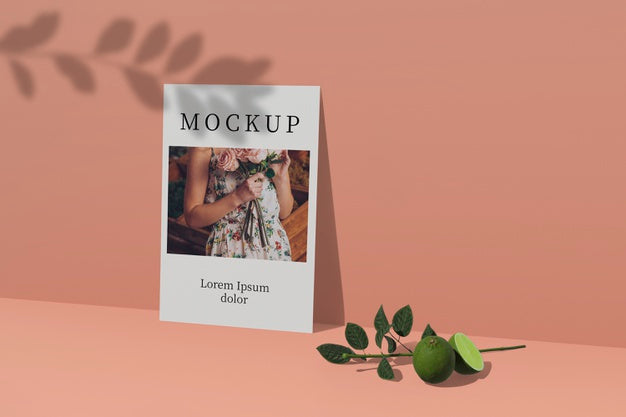 High Angle Of Card With Photo And Limes Psd