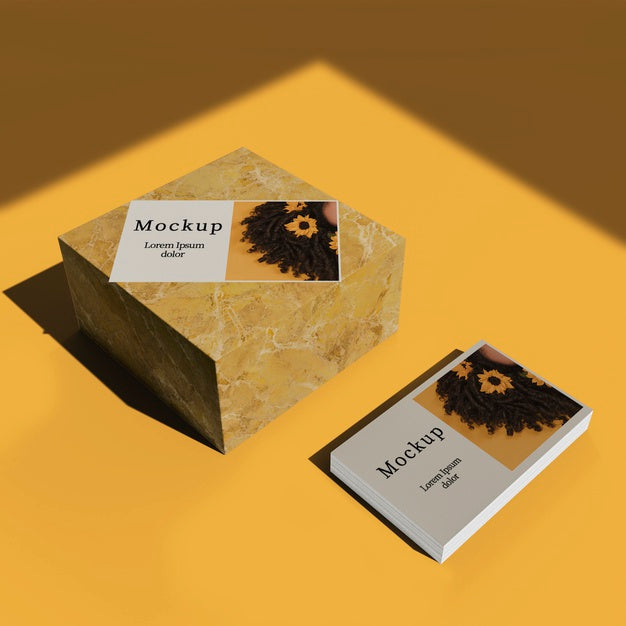 High Angle Of Cards With Marble Block Psd