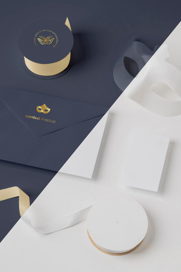 High Angle Of Carnival Invitation In Envelope With Mask And Tape Psd