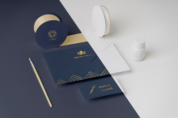 High Angle Of Carnival Invitation In Envelope With Tape And Paint Brush Psd