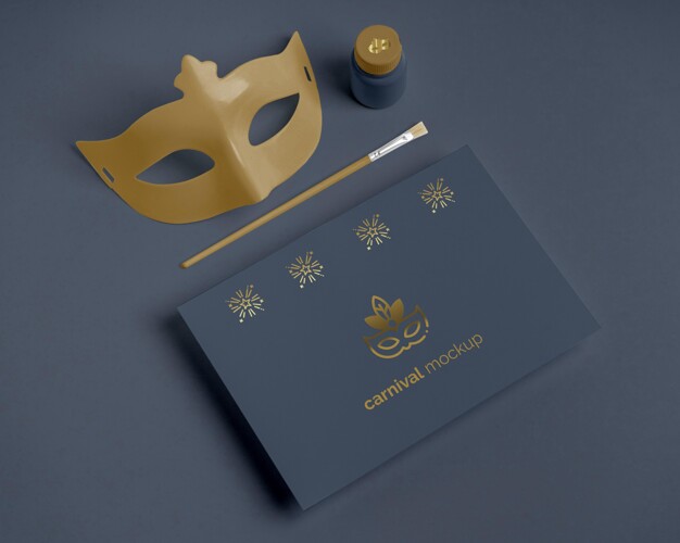 High Angle Of Carnival Invitation Mask And Paint Brush Psd