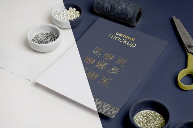 High Angle Of Carnival Invitation With Beads And Thread Psd