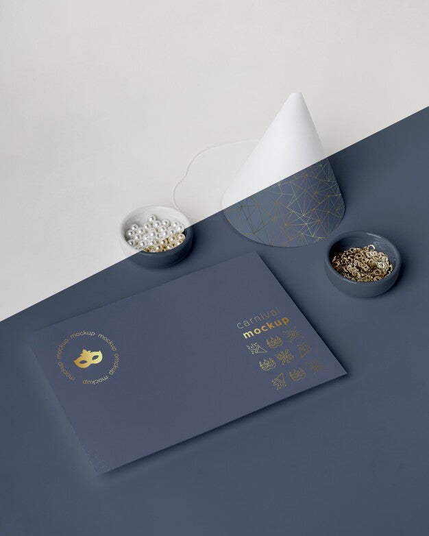 High Angle Of Carnival Invitation With Cone And Beads Psd