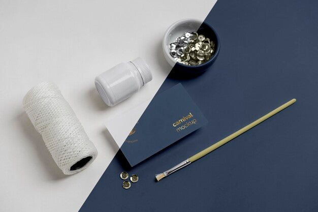 High Angle Of Carnival Invitation With Thread And Paint Brush Psd