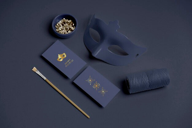 High Angle Of Carnival Invitations With Mask And Beads Psd