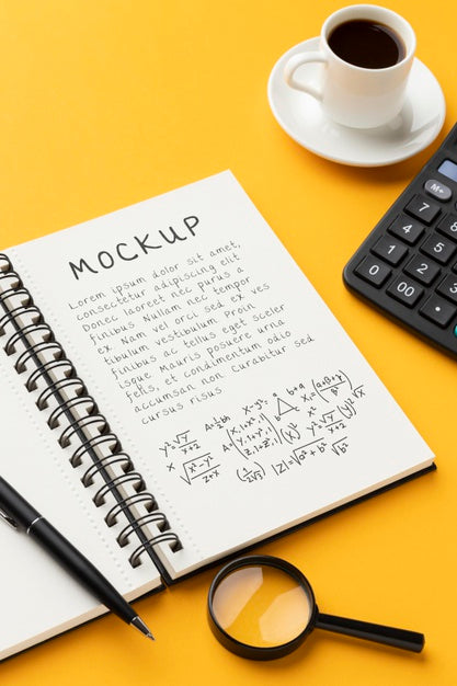 High Angle Of Desk Concept Mock-Up Psd