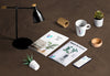 High Angle Of Desk Scene Creator With Plant Elements Psd