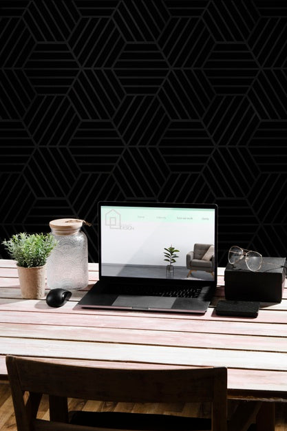 High Angle Of Desk With Laptop And Glasses Psd