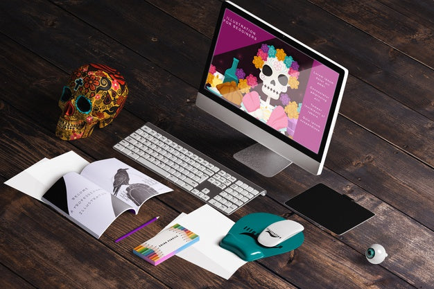 High Angle Of Dia De Muertos Concept Scene Creator Psd