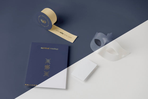 High Angle Of Diy Carnival Invitation With Mask And Tape Psd