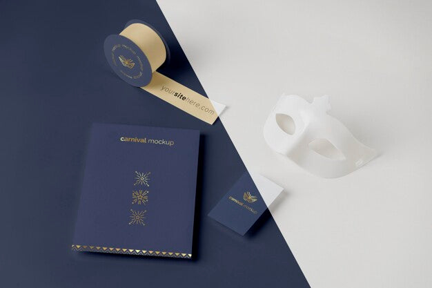 High Angle Of Diy Carnival Invitation With Tape And Mask Psd