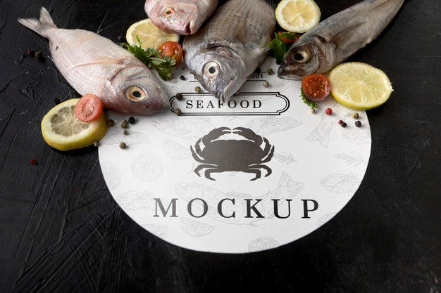 High Angle Of Fish With Lemon And Tomatoes Psd