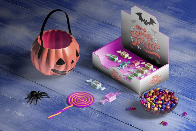 High Angle Of Halloween Concept On Wooden Table Psd