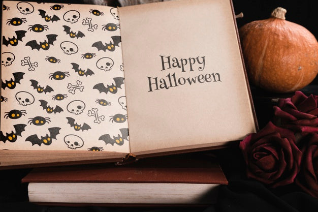 High Angle Of Halloween Concept With Mock-Up Book Psd