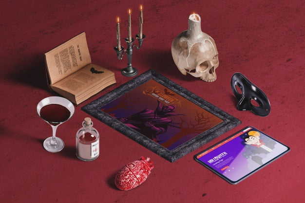 High Angle Of Halloween Elements Scene Creator Psd