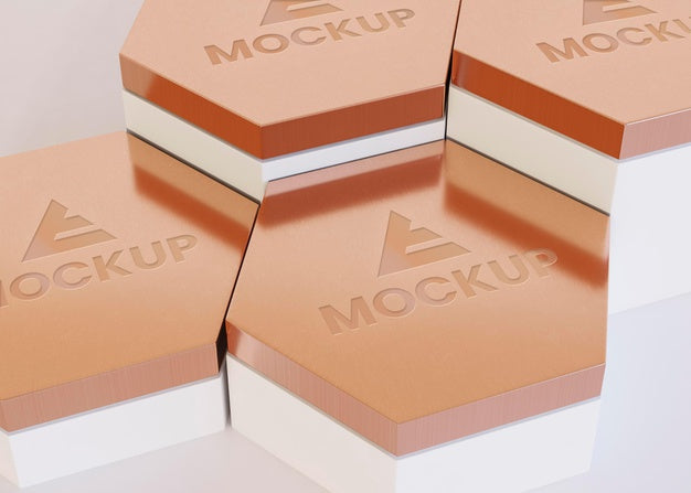 High Angle Of Hexagonal Podiums Mock-Up Psd