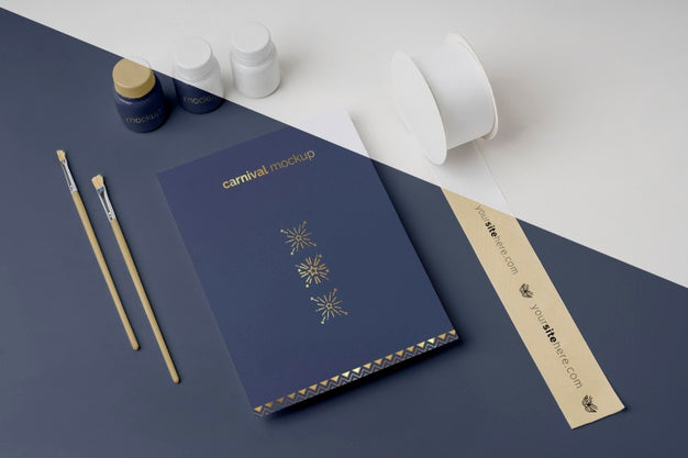 High Angle Of Minimalistic Carnival Invitation With Assortment Of Diy Items Psd