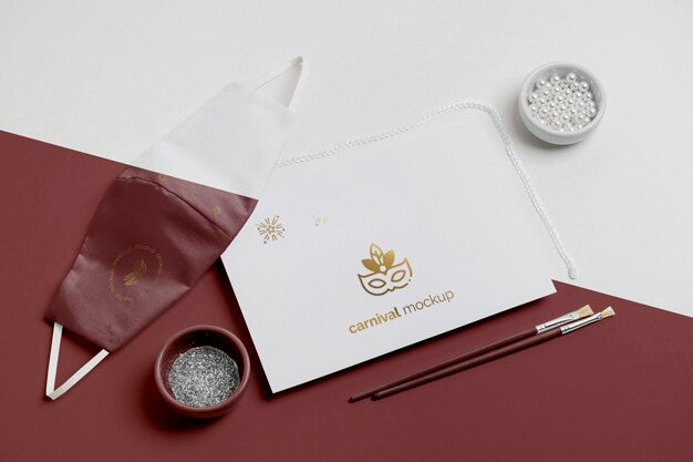 High Angle Of Minimalistic Carnival Invitation With Beads And Face Mask Psd