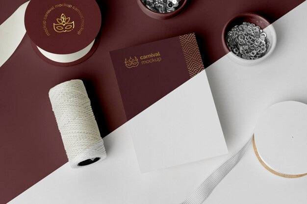 High Angle Of Minimalistic Carnival Invitation With Beads And Thread Psd