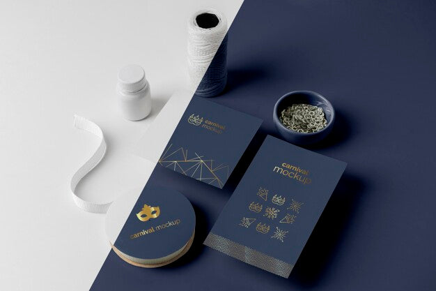 High Angle Of Minimalistic Carnival Invitation With Beads, Thread And Tape Psd