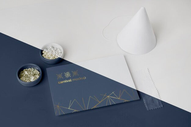 High Angle Of Minimalistic Carnival Invitation With Cone And Beads Psd
