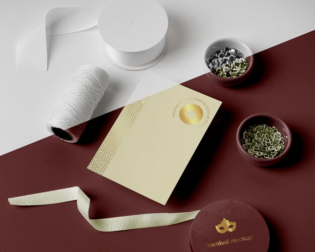 High Angle Of Minimalistic Carnival Invitation With Thread And Beads Psd