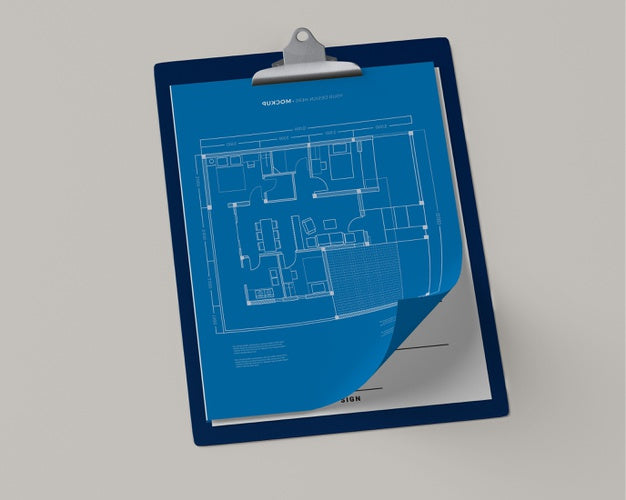 High Angle Of Notepad With Blueprint Psd