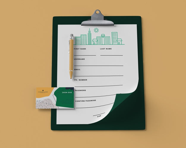 High Angle Of Notepad With Paper And Card Psd