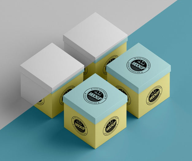 High Angle Of Packaging Box Mock-Up Psd