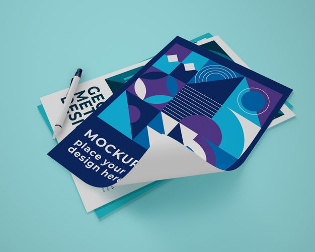 High Angle Of Paper Mock-Up With Geometric Design Psd