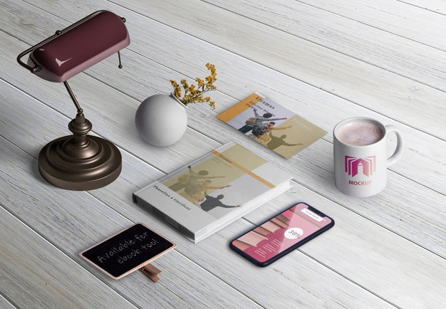 High Angle Of Scene Creator Elements On Desk Psd