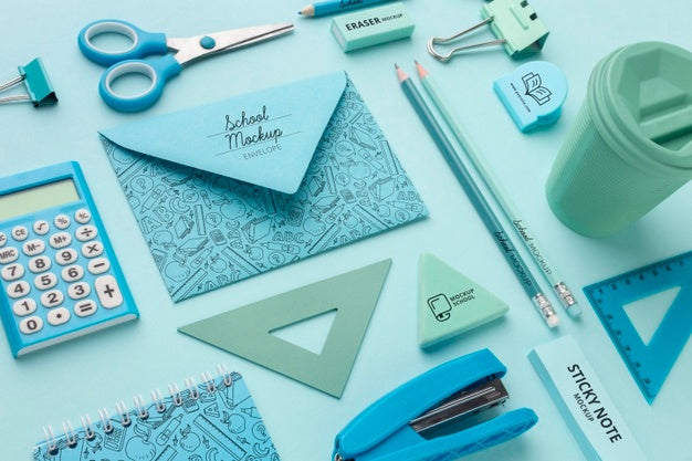 High Angle Of School Supplies Collection Mock-Up Psd