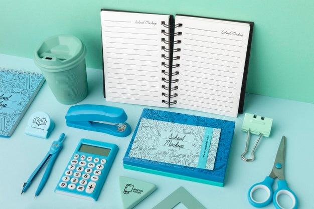 High Angle Of School Supplies Collection Mock-Up Psd